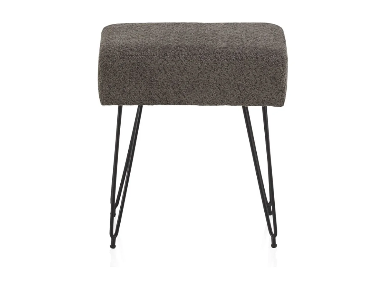 Grau gepolsterter Hocker mit schwarzen Metallbeinen