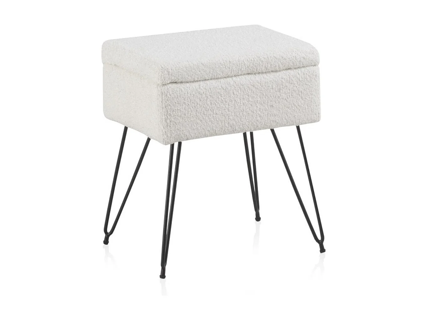 Weiß gepolsterter Truhenhocker mit schwarzen Metallbeinen