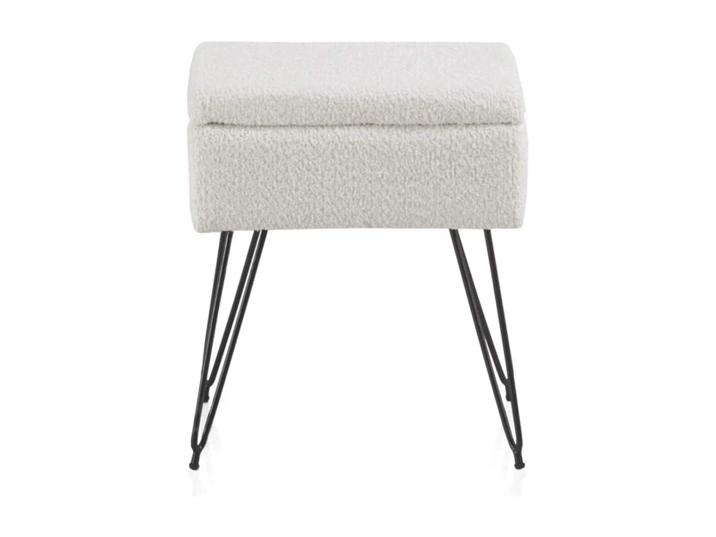 Weiß gepolsterter Truhenhocker mit schwarzen Metallbeinen