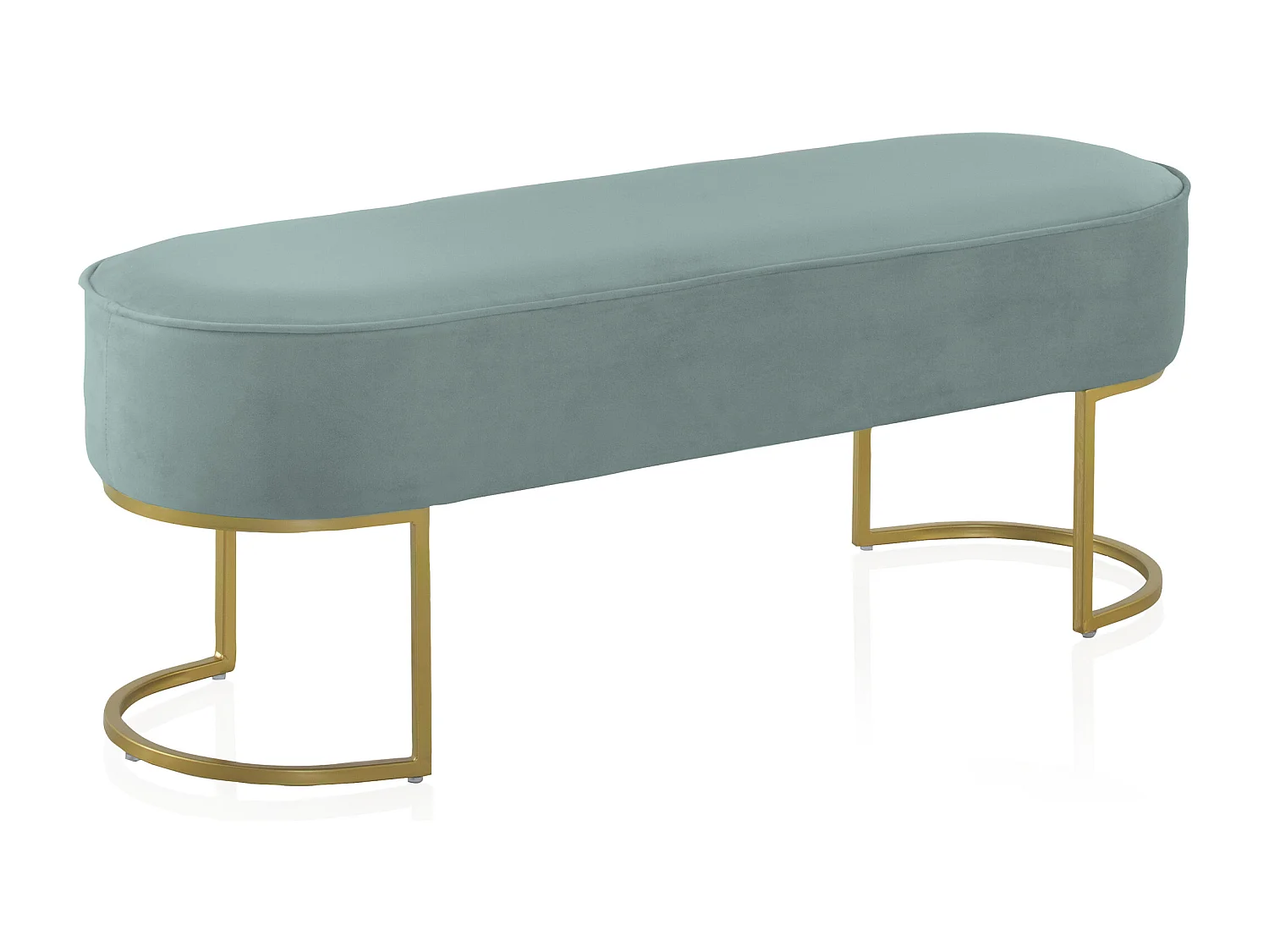 Banquette rembourrée en velours bleu avec base dorée