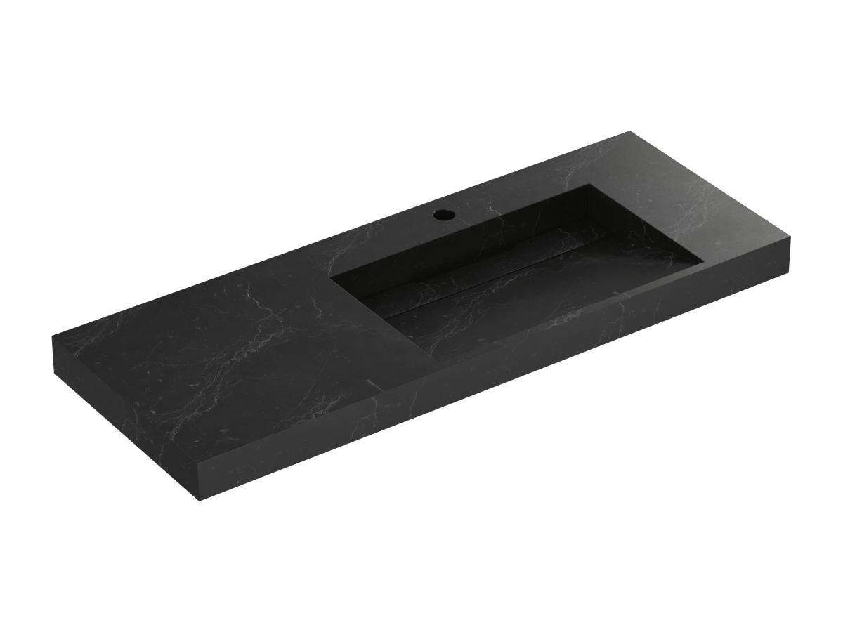 Waschbecken hängend - 120 x 45 x 8 cm - Solid Surface - Marmor-Optik Schwar günstig online kaufen