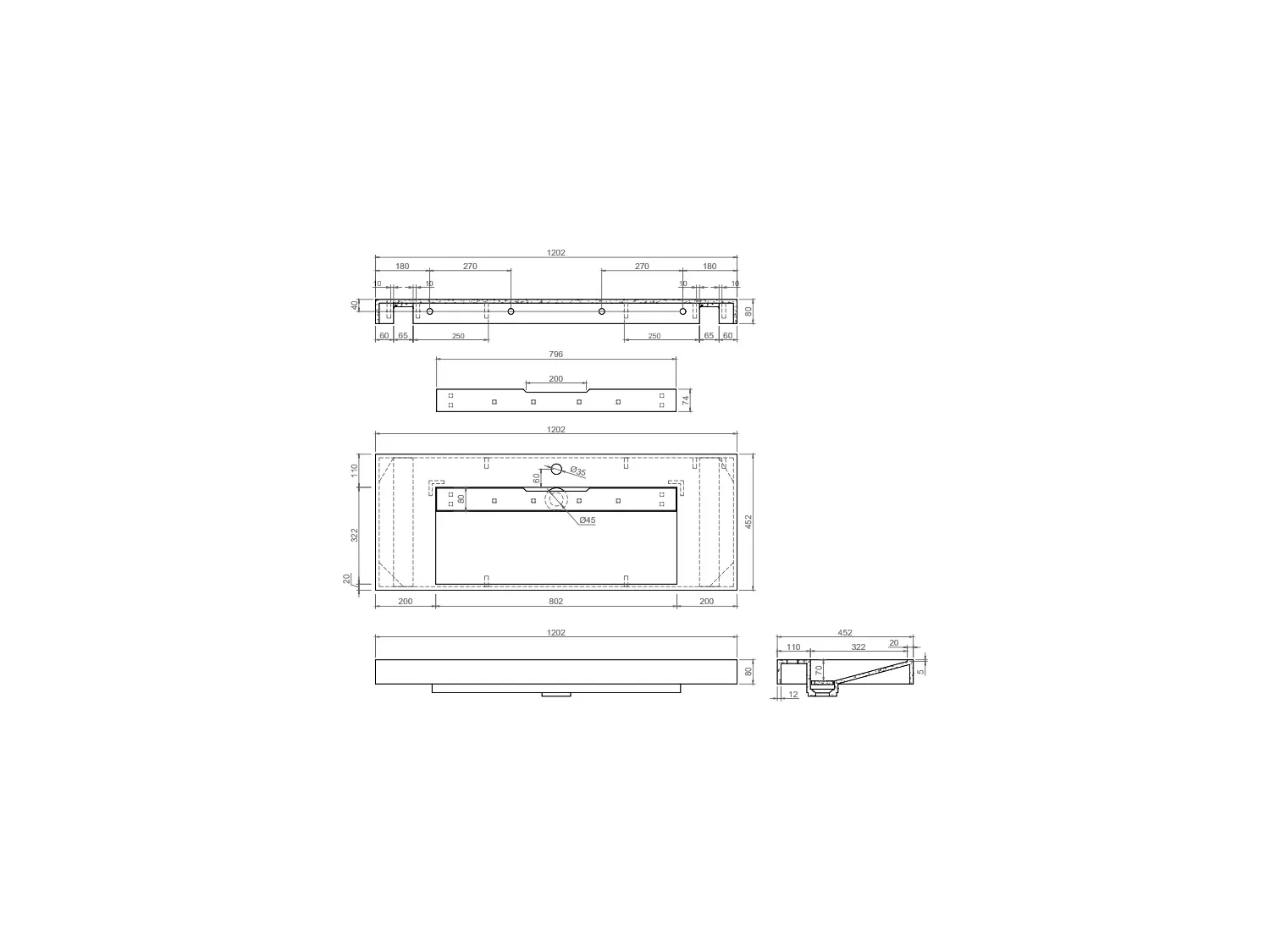 Lavabo flotante de solid surface efecto mármol negro - 120 x 45 x 8 cm - OKAPA