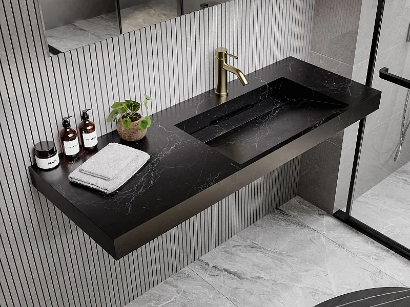 Vasque suspendue en solid surface effet marbre noir -  120 x 45 x 8 cm  - OKAPA