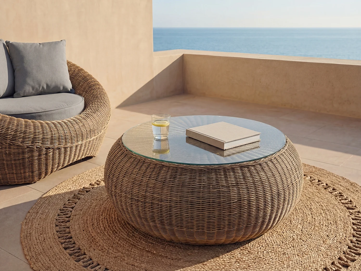 Table basse de jardin en résine tressée naturel foncé - WHITEHEAVEN de MYLIA