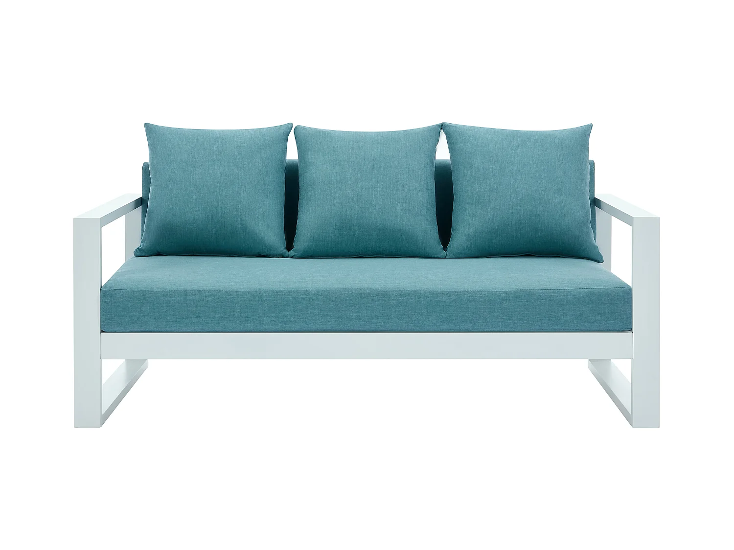 Driezitstuinbank van aluminium - Wit met blauwe kussens - MOLOKAI van MYLIA