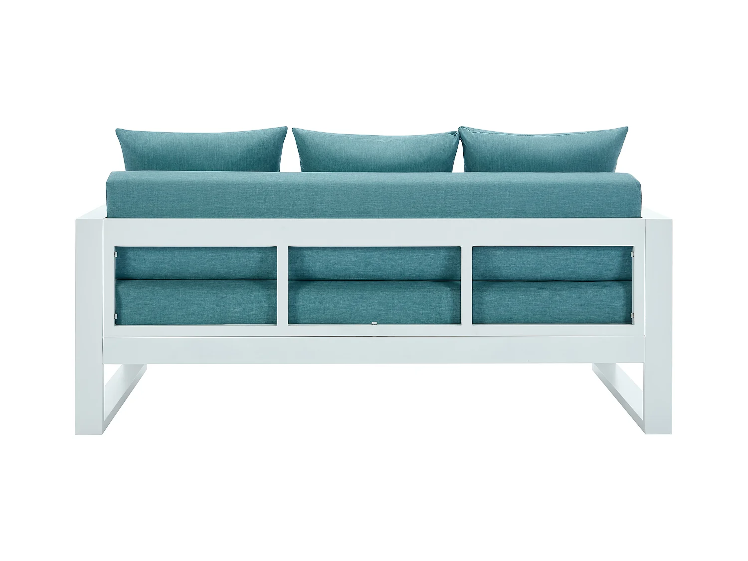 Driezitstuinbank van aluminium - Wit met blauwe kussens - MOLOKAI van MYLIA