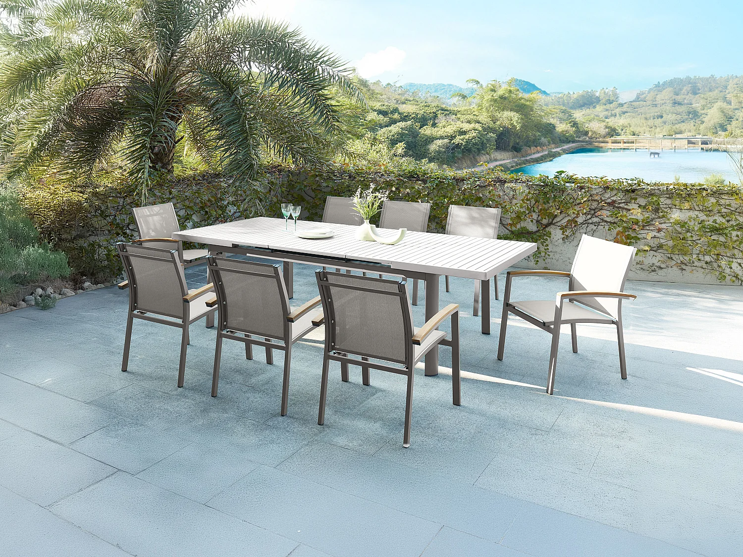 Gartentisch-Esstisch ausziehbar - 180/240 cm - Aluminium - Taupe - NAURU von MYLIA