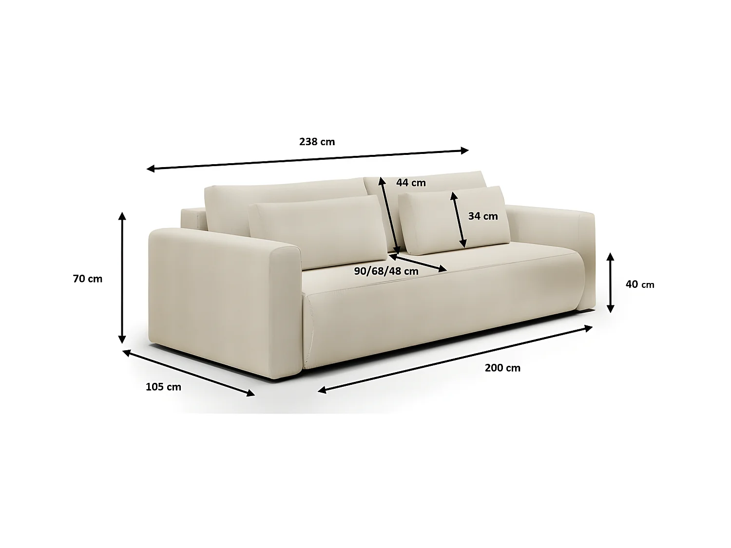 Canapé 3 places CURIA en tissu hydrophobe jaune