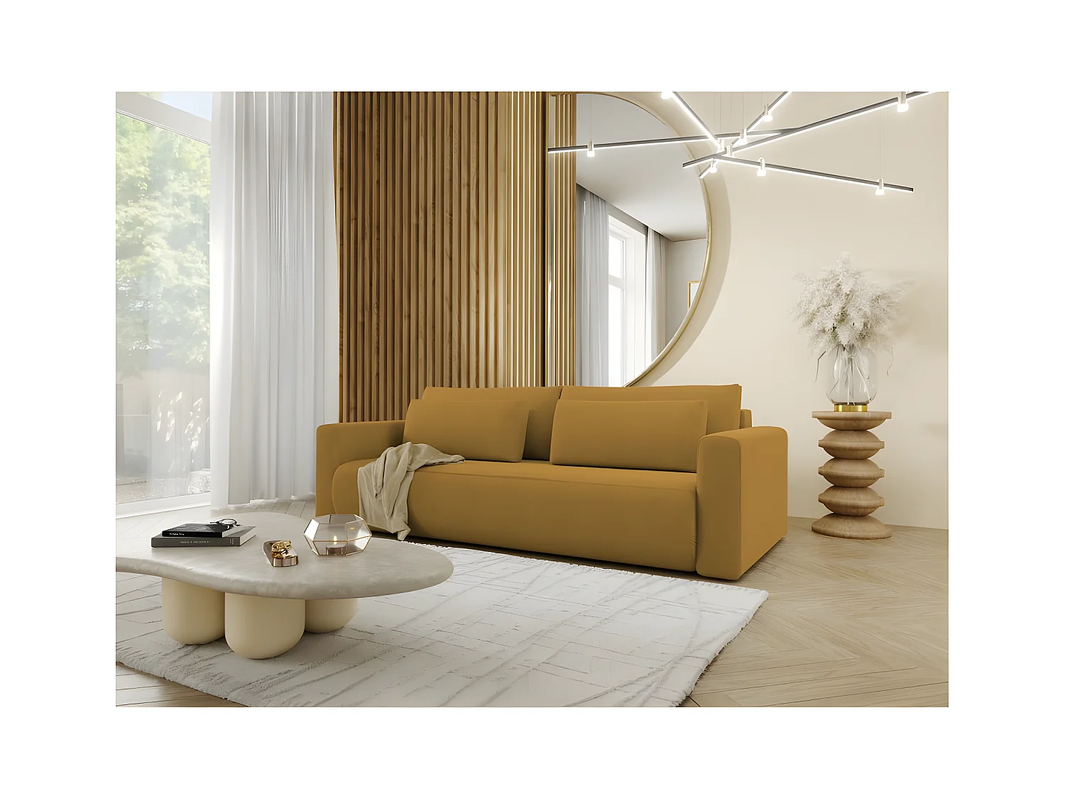 Canapé 3 places CURIA en tissu hydrophobe jaune