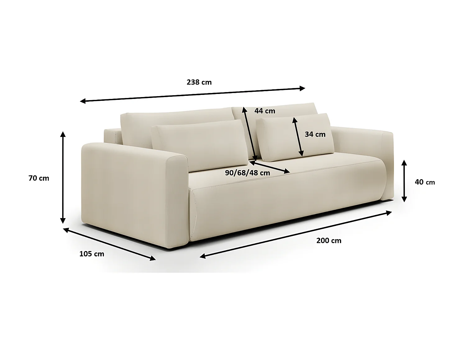 Canapé 3 places CURIA en tissu hydrophobe beige