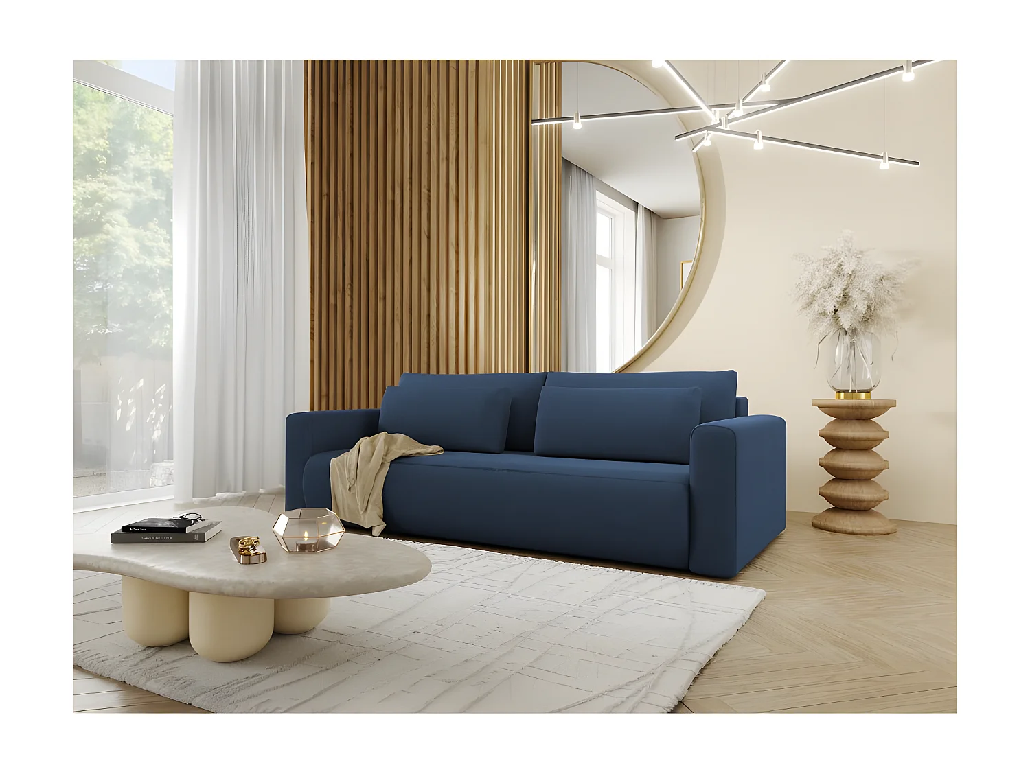 Canapé 3 places CURIA en tissu hydrophobe bleu