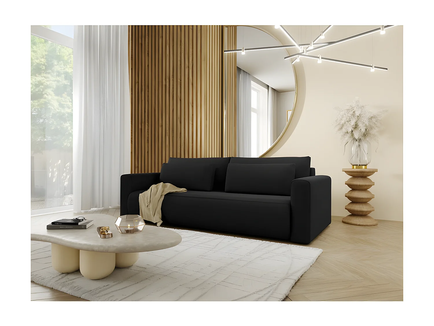 Canapé 3 places CURIA en tissu hydrophobe noir