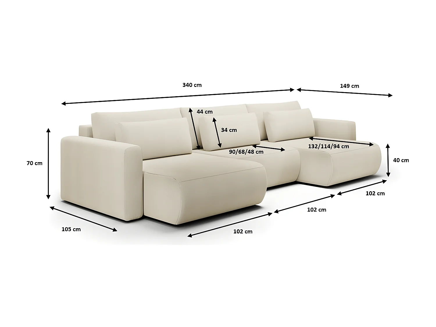 Canapé d'angle panoramique CURIA en tissu hydrophobe lavable vert