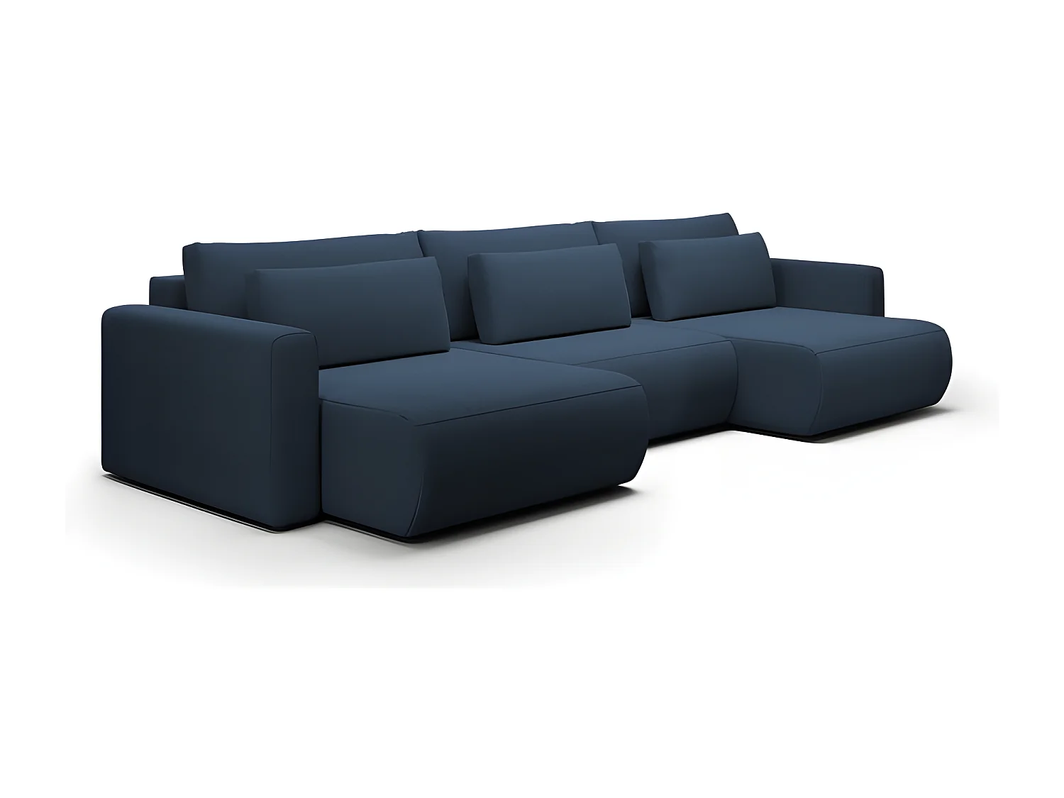 Canapé d'angle panoramique CURIA en tissu hydrophobe lavable bleu