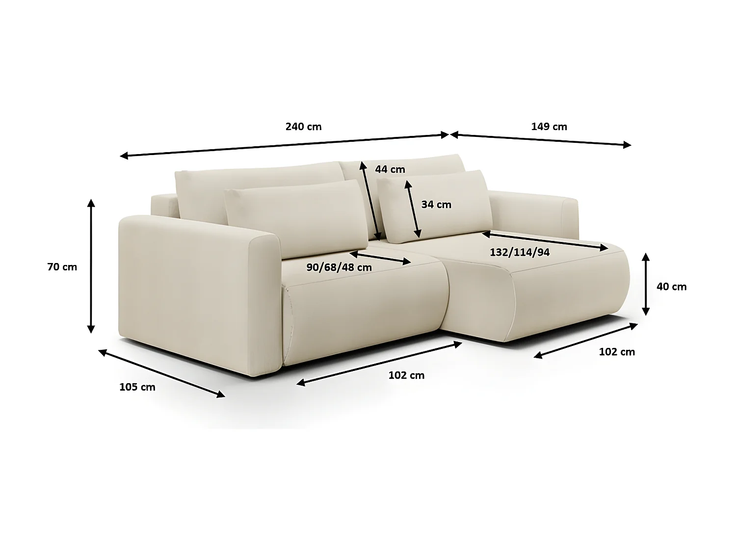 Canapé d'angle convertible CURIA en L en tissu hydrophobe anti tâche terracotta