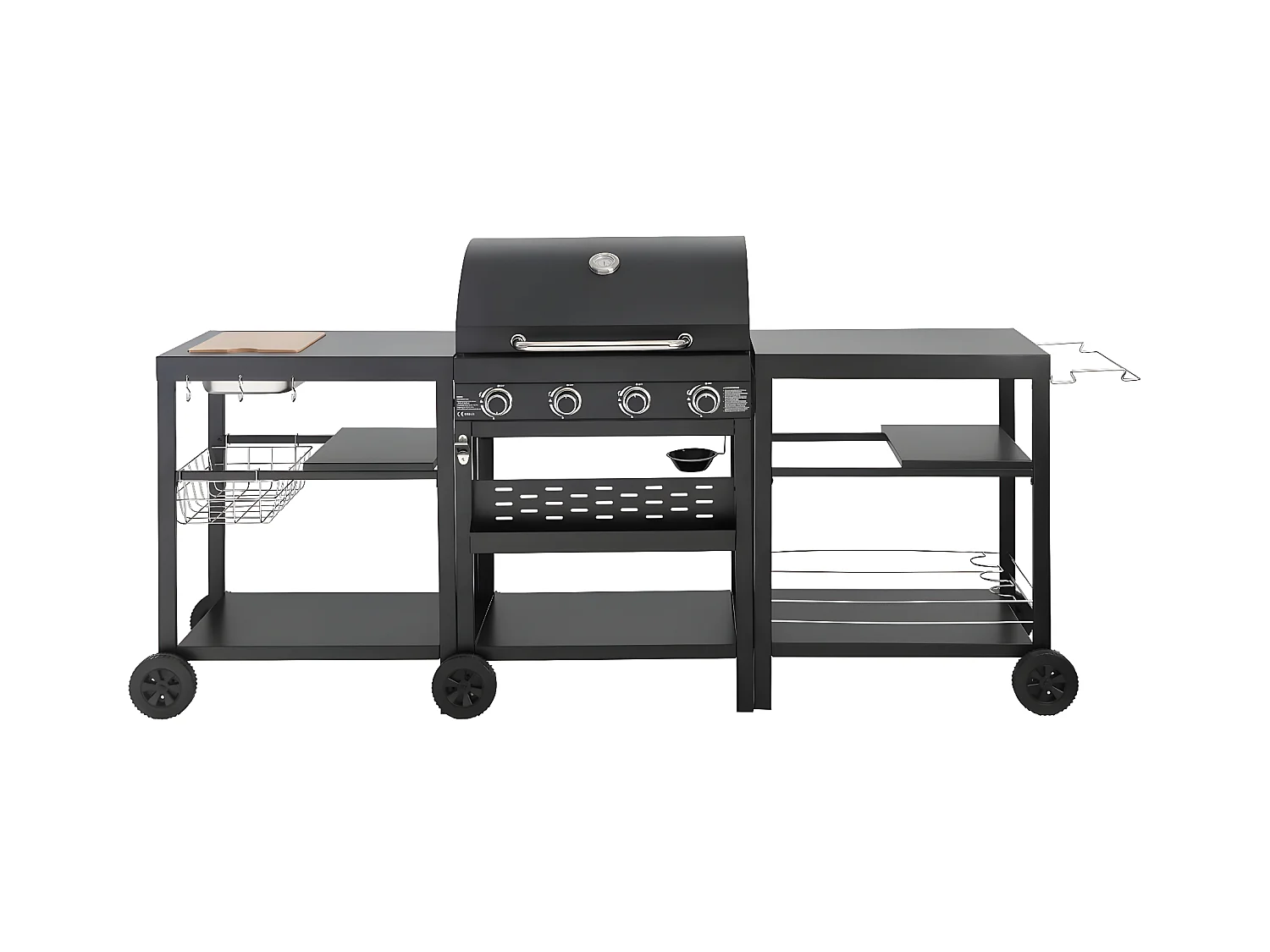Barbecue à gaz cuisine d'extérieur - 12 kw - 4 brûleurs - Noir