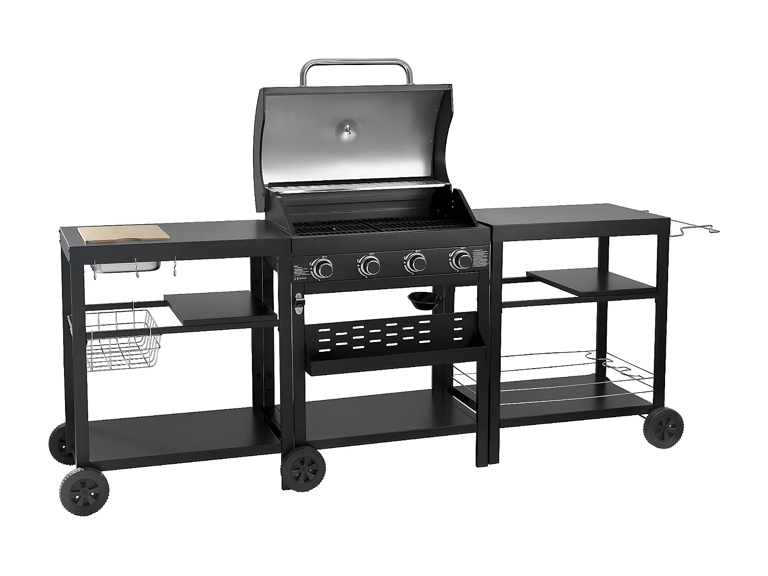 Barbecue à gaz cuisine d'extérieur - 12 kw - 4 brûleurs - Noir