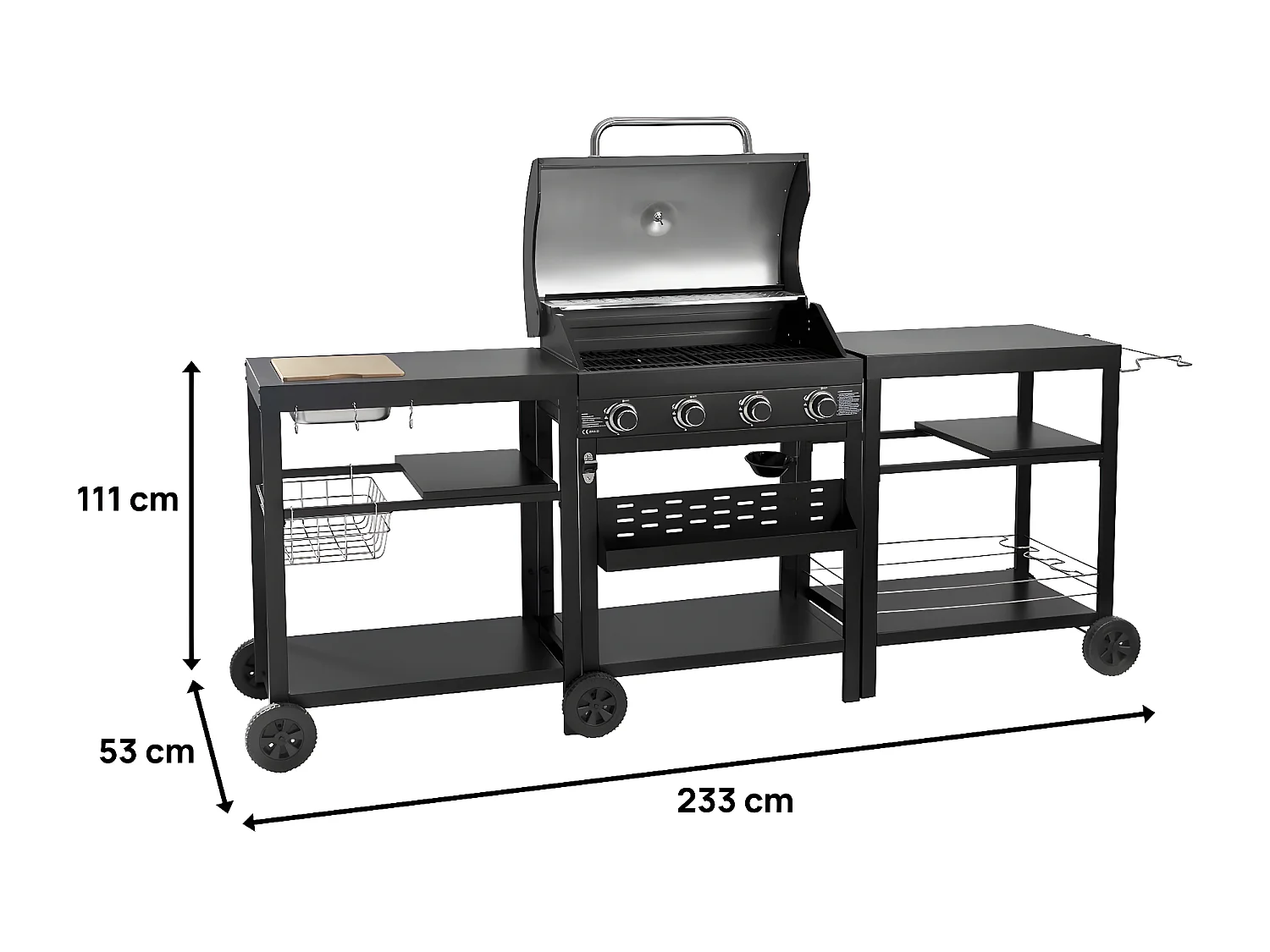 Barbecue à gaz cuisine d'extérieur - 12 kw - 4 brûleurs - Noir