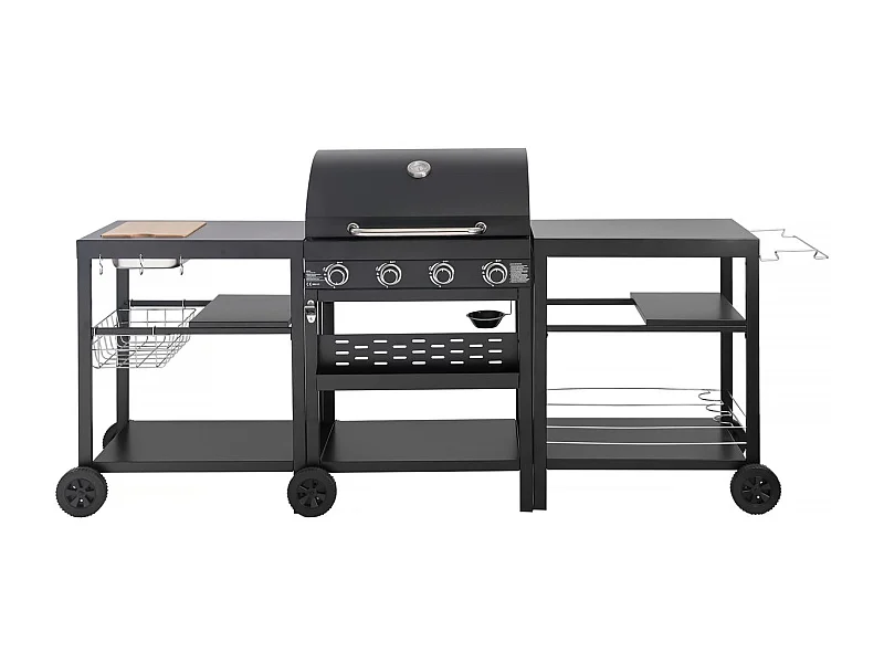 Gas BBQ gasbarbecue barbecue outdoor keuken - 12 kW - 4 branders - Zwart