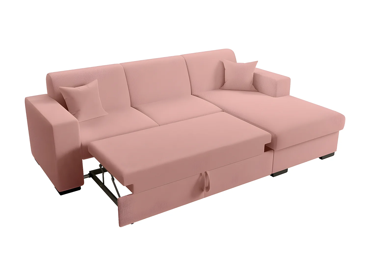 Canapé d'angle droit 4 places Fuji XL convertible avec coffre en tissu bouclette - Rose - L262 x P157 x H83cm - Loungitude