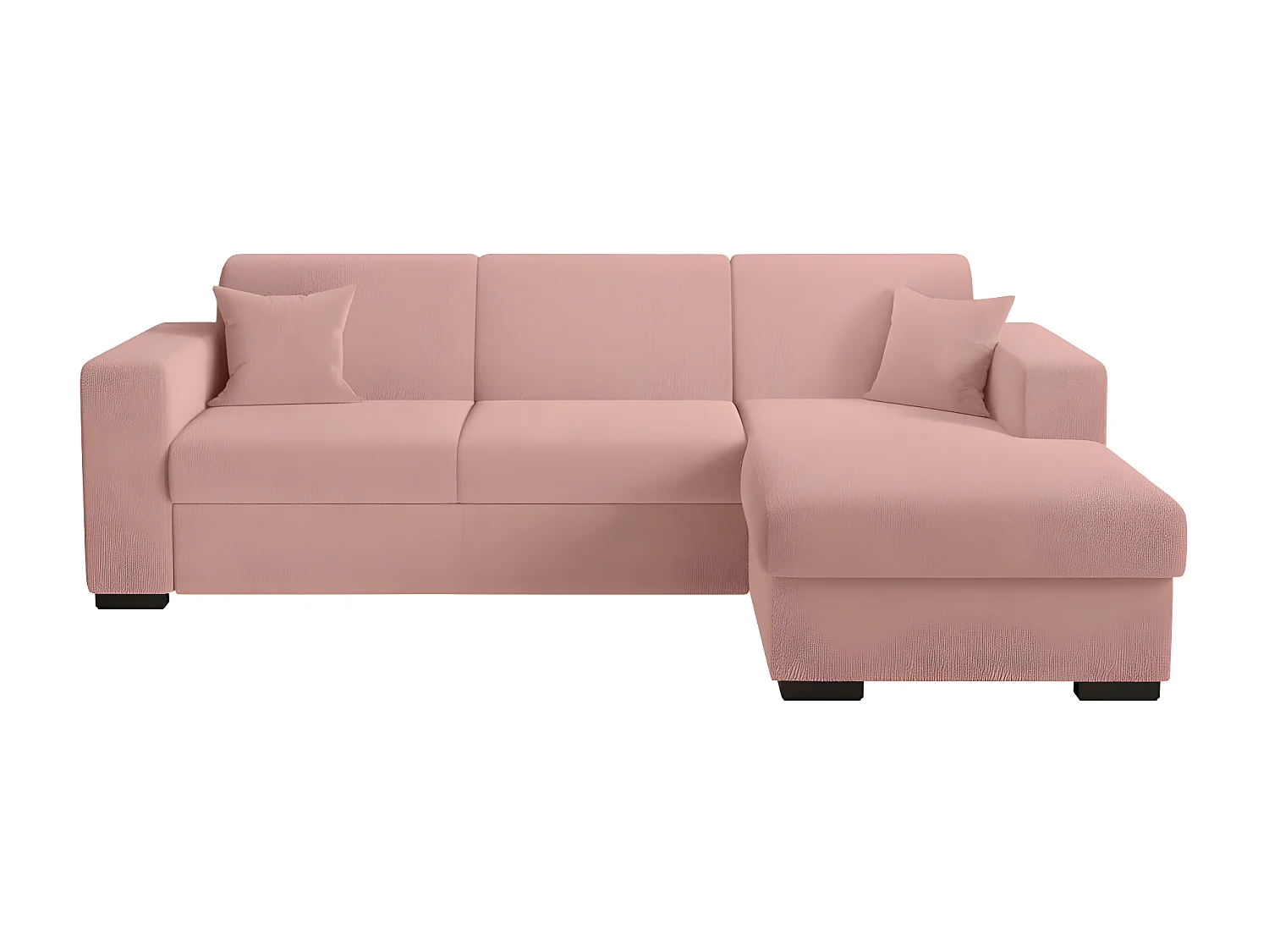 Canapé d'angle droit 4 places Fuji XL convertible avec coffre en tissu bouclette - Rose - L262 x P157 x H83cm - Loungitude
