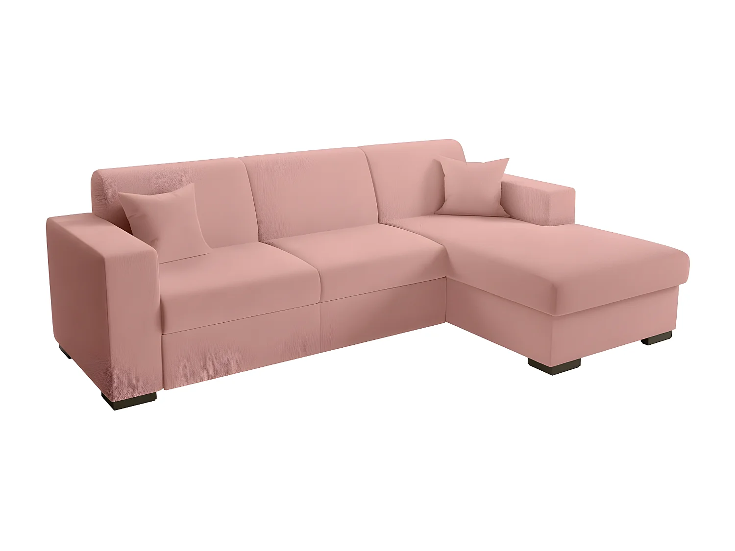 Canapé d'angle droit 4 places Fuji XL convertible avec coffre en tissu bouclette - Rose - L262 x P157 x H83cm - Loungitude