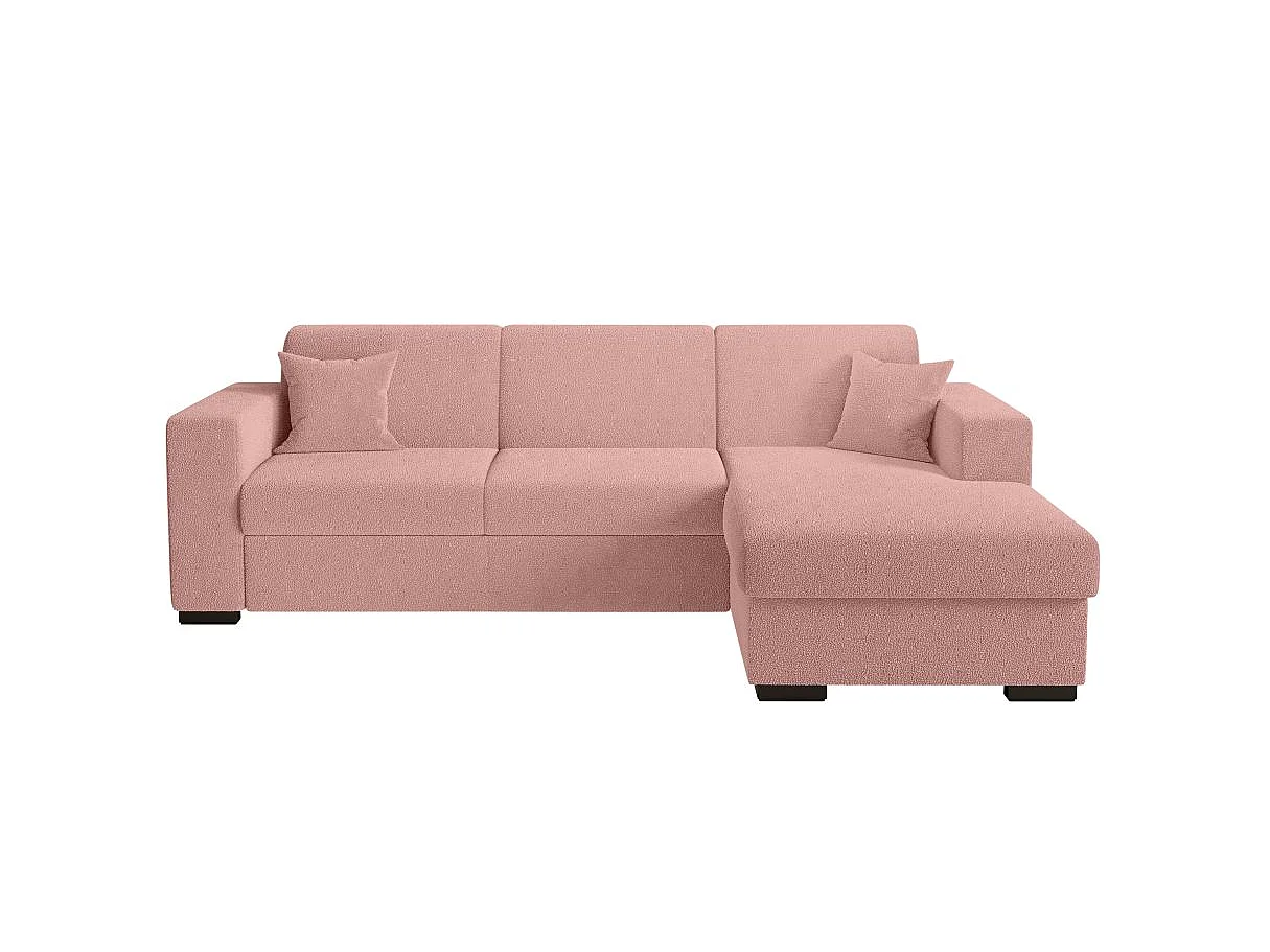 Canapé d'angle convertible 4 places avec coffre en tissu rose FUJI