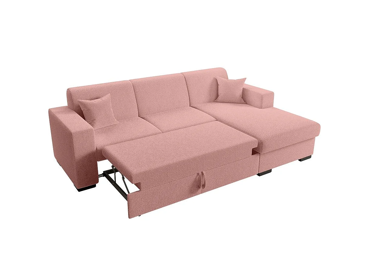 Canapé d'angle convertible 4 places avec coffre en tissu rose FUJI