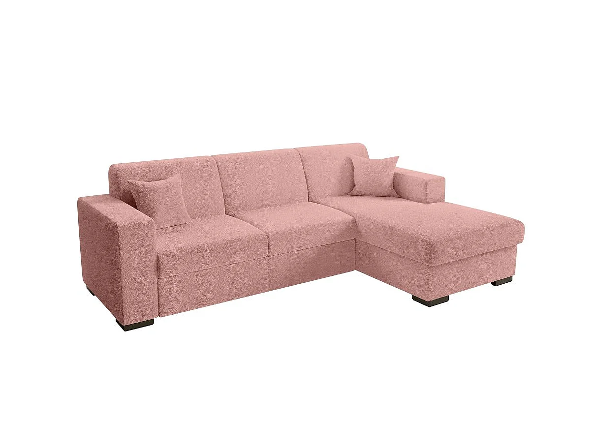 Canapé d'angle convertible 4 places avec coffre en tissu rose FUJI
