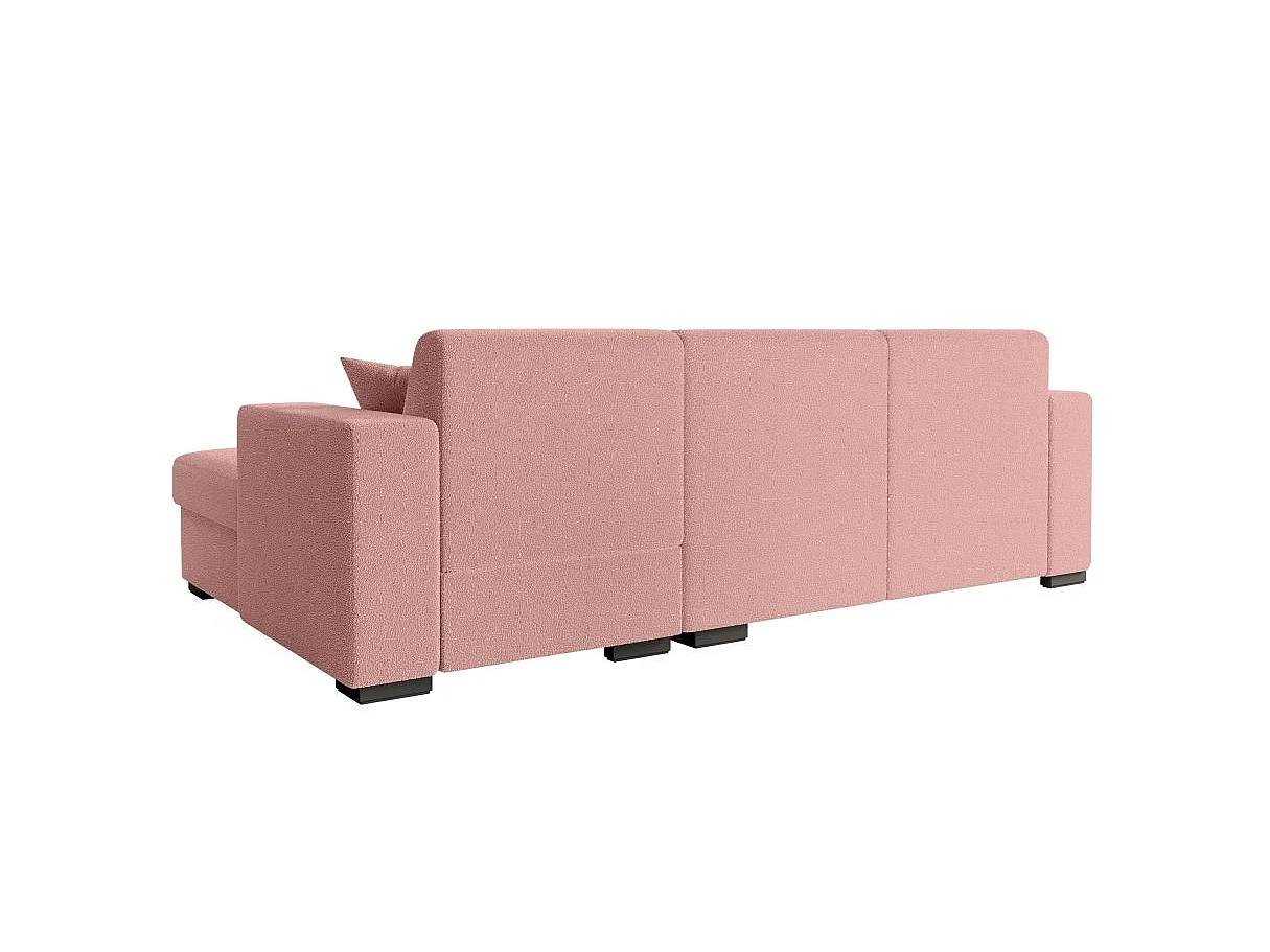 Canapé d'angle convertible 4 places avec coffre en tissu rose FUJI