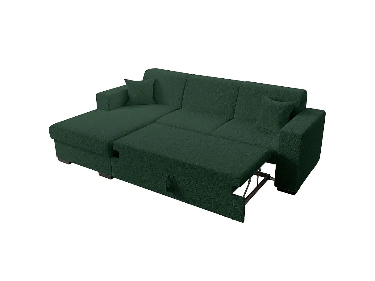 Canapé d'angle convertible 4 places avec coffre en tissu vert FUJI