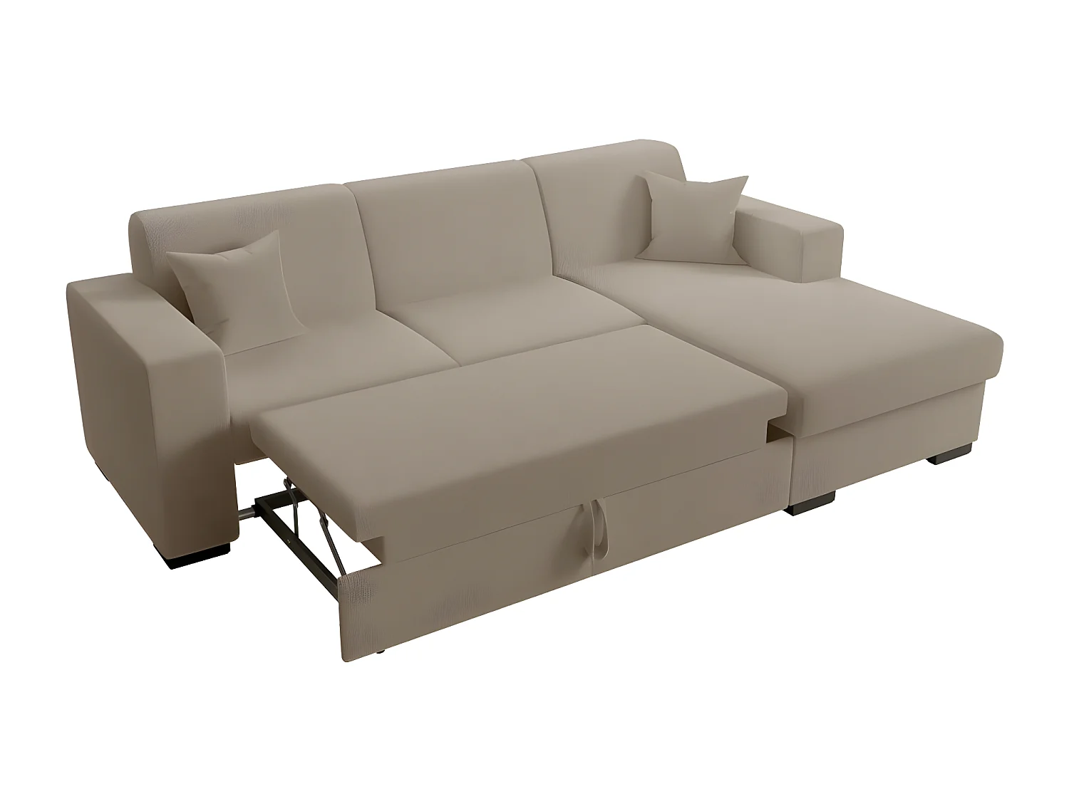 Canapé d'angle droit 4 places Fuji XL convertible avec coffre en tissu bouclette - Taupe - L262 x P157 x H83cm - Loungitude