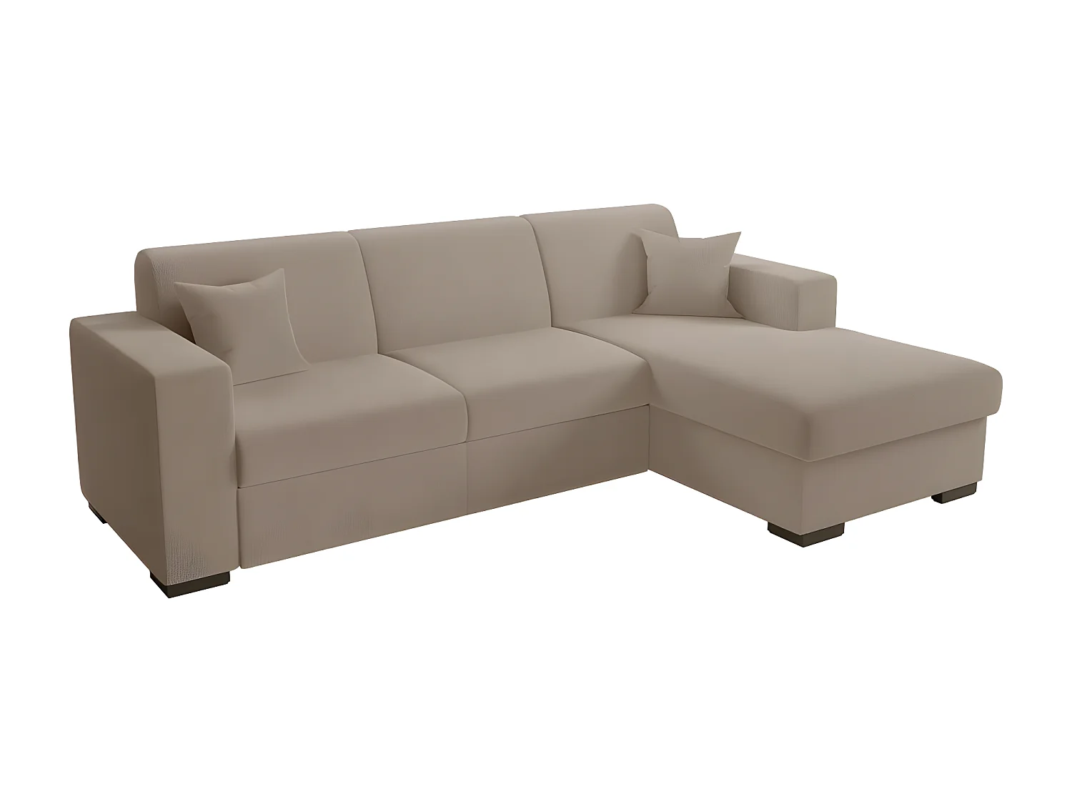 Canapé d'angle droit 4 places Fuji XL convertible avec coffre en tissu bouclette - Taupe - L262 x P157 x H83cm - Loungitude