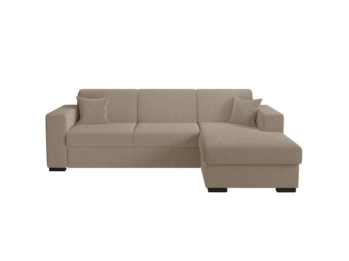 Canapé d'angle droit 4 places Fuji XL convertible avec coffre en tissu bouclette - Taupe - L262 x P157 x H83cm - Loungitude