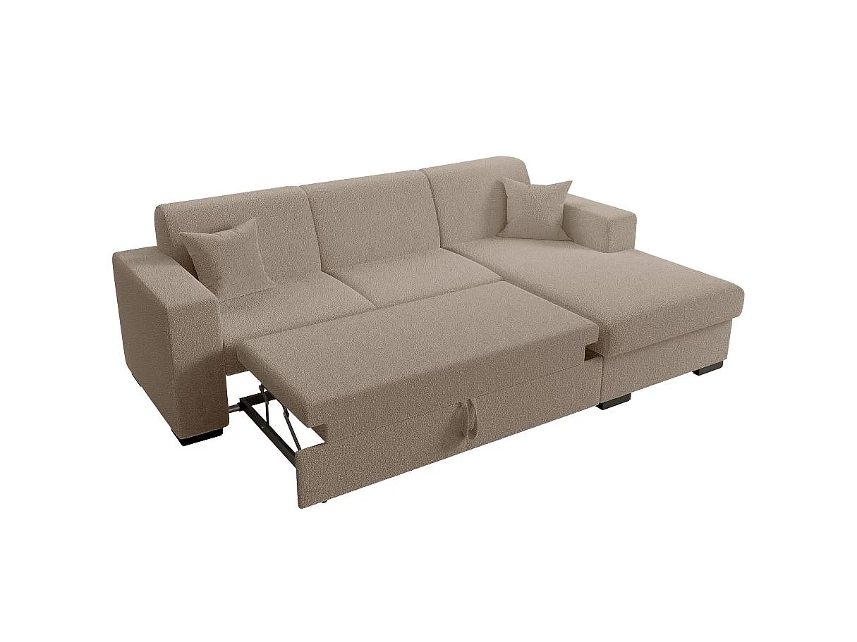 Canapé d'angle droit 4 places Fuji XL convertible avec coffre en tissu bouclette - Taupe - L262 x P157 x H83cm - Loungitude
