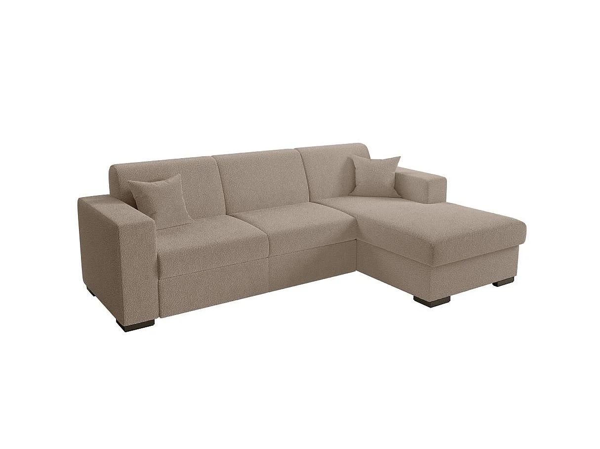 Canapé d'angle droit 4 places Fuji XL convertible avec coffre en tissu bouclette - Taupe - L262 x P157 x H83cm - Loungitude