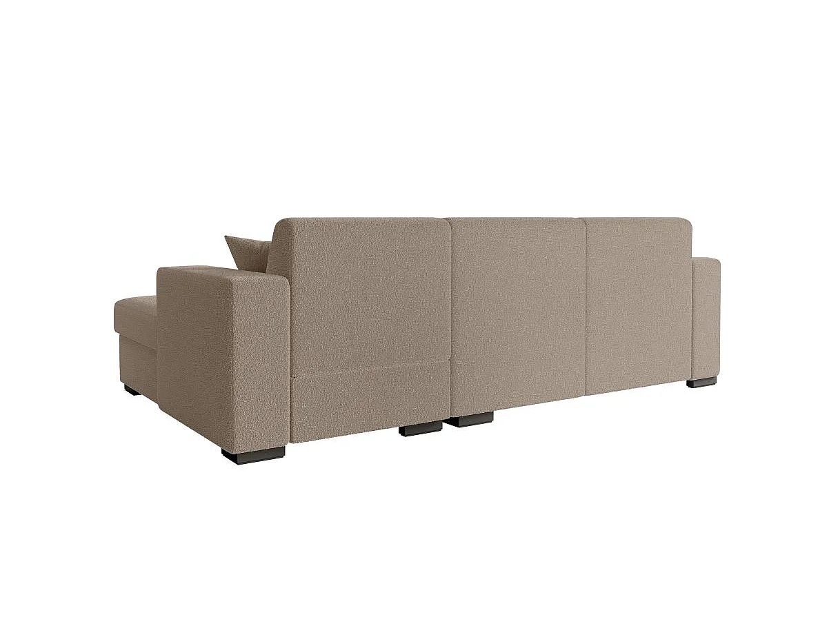 Canapé d'angle droit 4 places Fuji XL convertible avec coffre en tissu bouclette - Taupe - L262 x P157 x H83cm - Loungitude