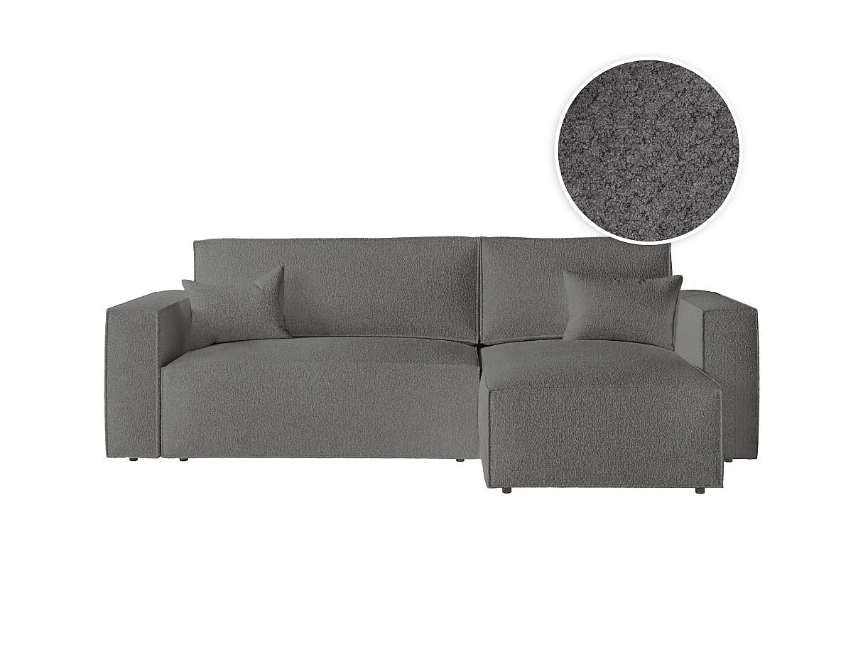 Canapé d'angle convertible 3 places avec coffre en tissu gris