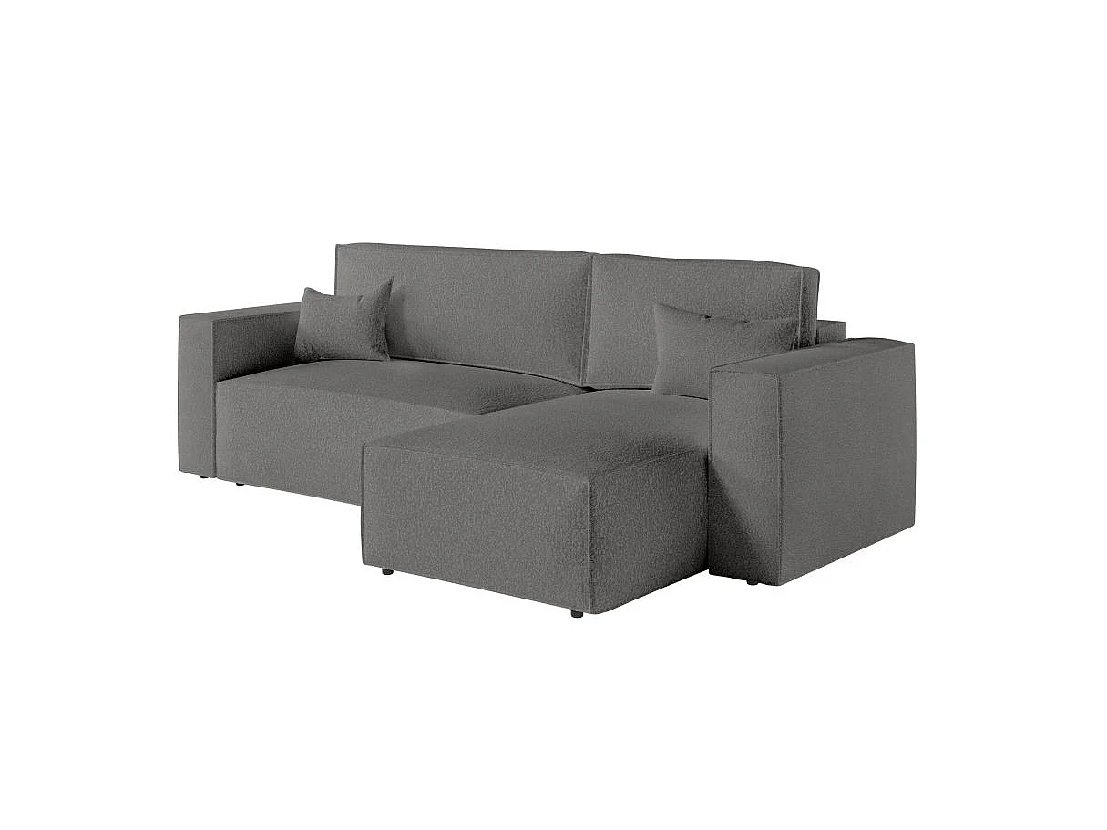 Canapé d'angle convertible 3 places avec coffre en tissu gris