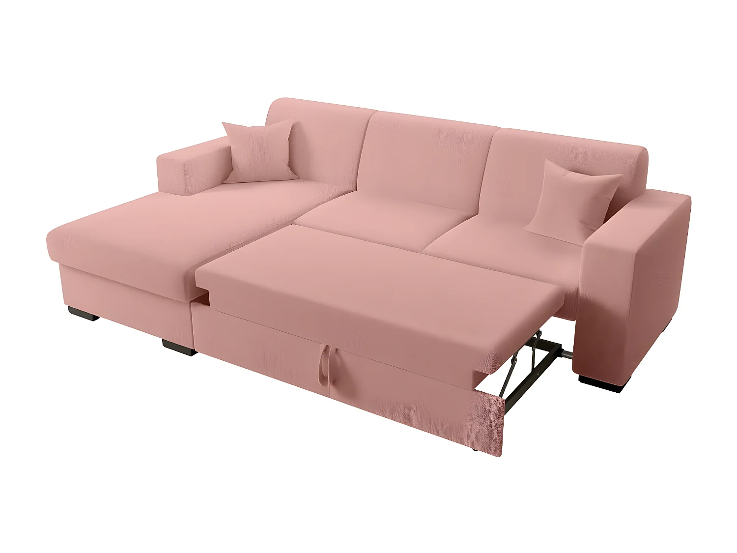 Canapé d'angle gauche 4 places Fuji XL convertible avec coffre en tissu bouclette - Rose - L262 x P157 x H83cm - Loungitude