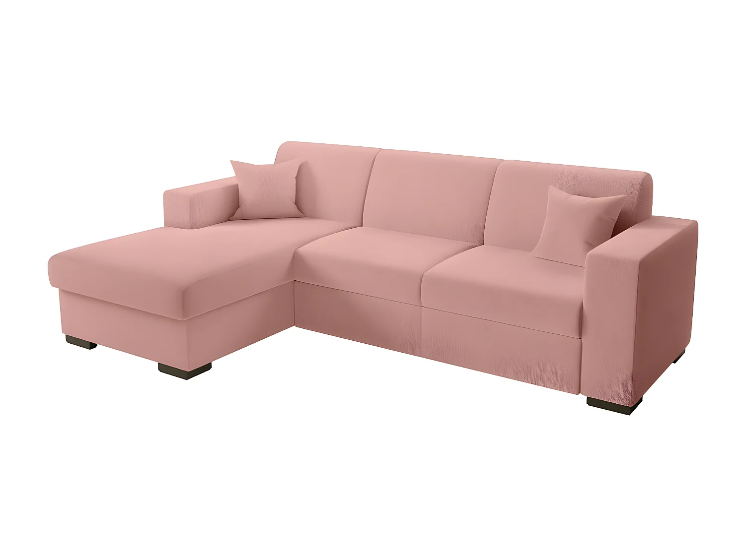 Canapé d'angle gauche 4 places Fuji XL convertible avec coffre en tissu bouclette - Rose - L262 x P157 x H83cm - Loungitude