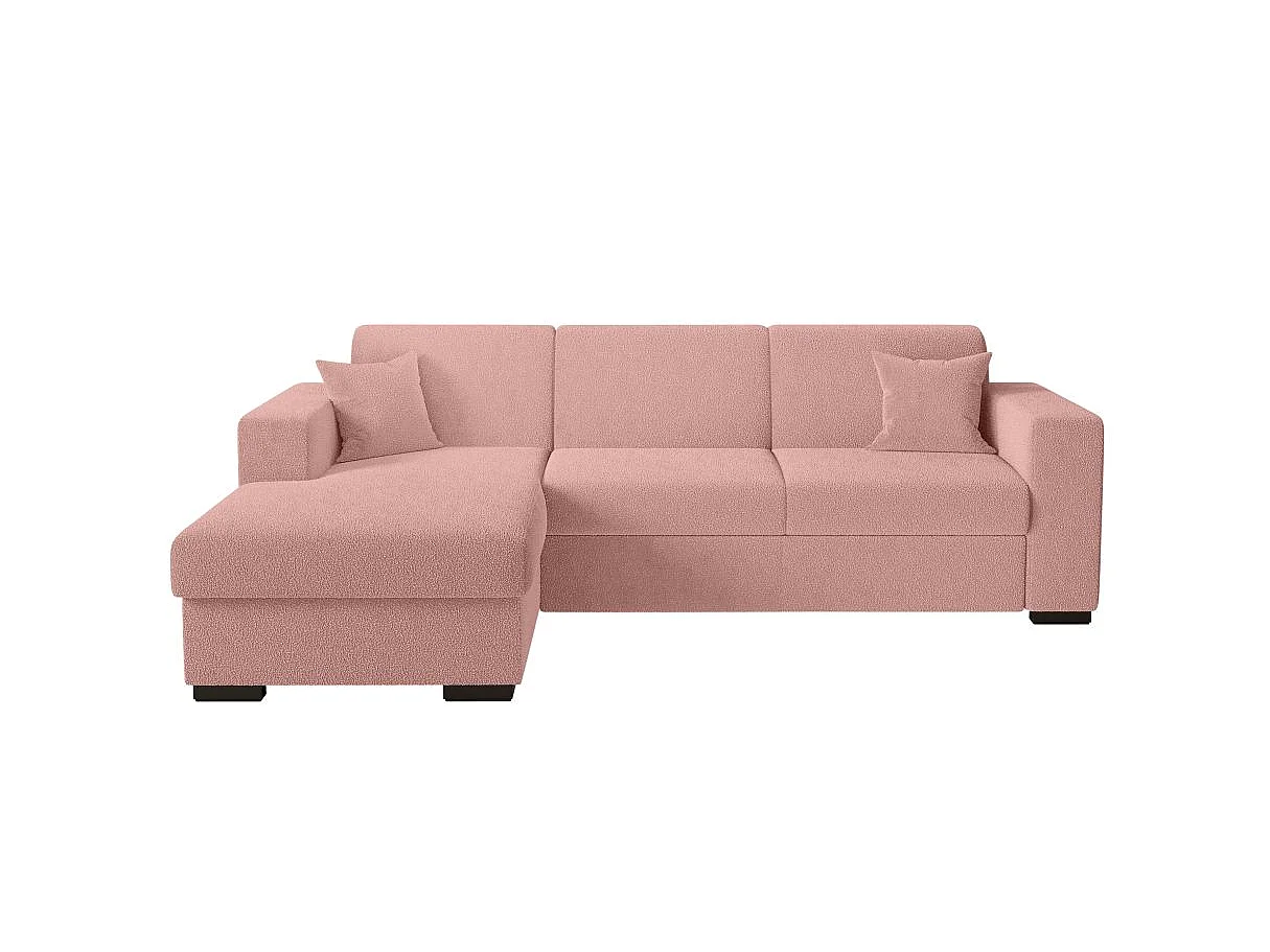 Canapé d'angle convertible 4 places avec coffre en tissu rose FUJI