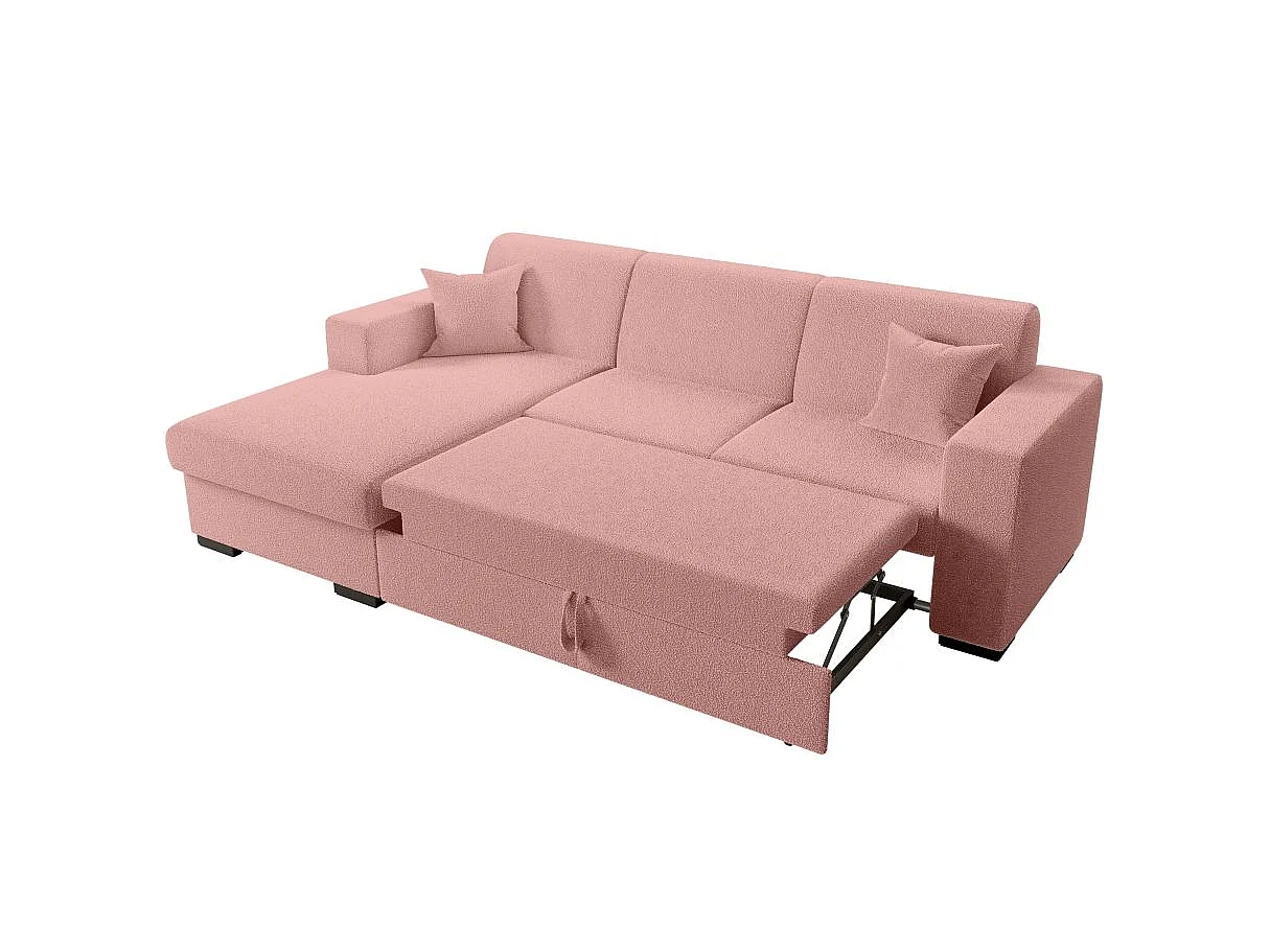 Canapé d'angle convertible 4 places avec coffre en tissu rose FUJI