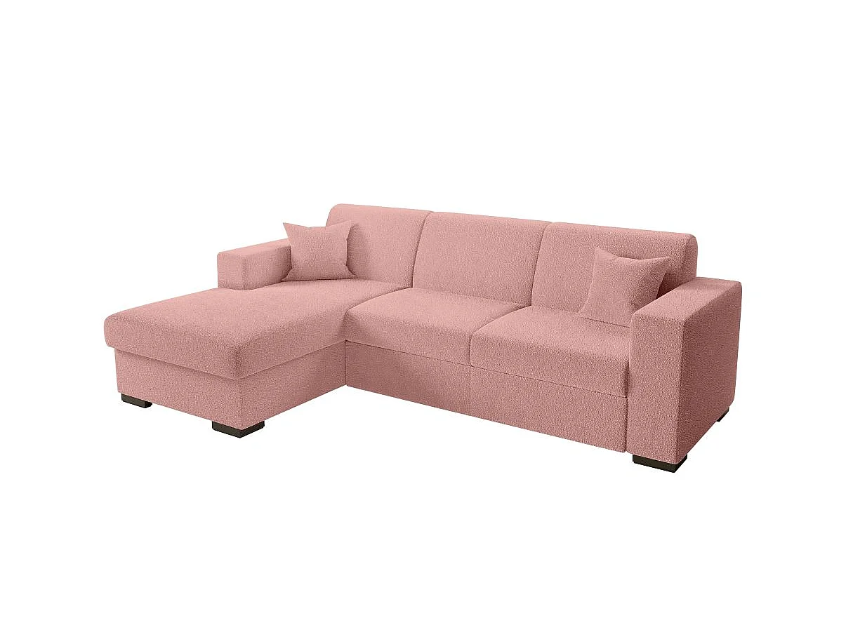Canapé d'angle convertible 4 places avec coffre en tissu rose FUJI