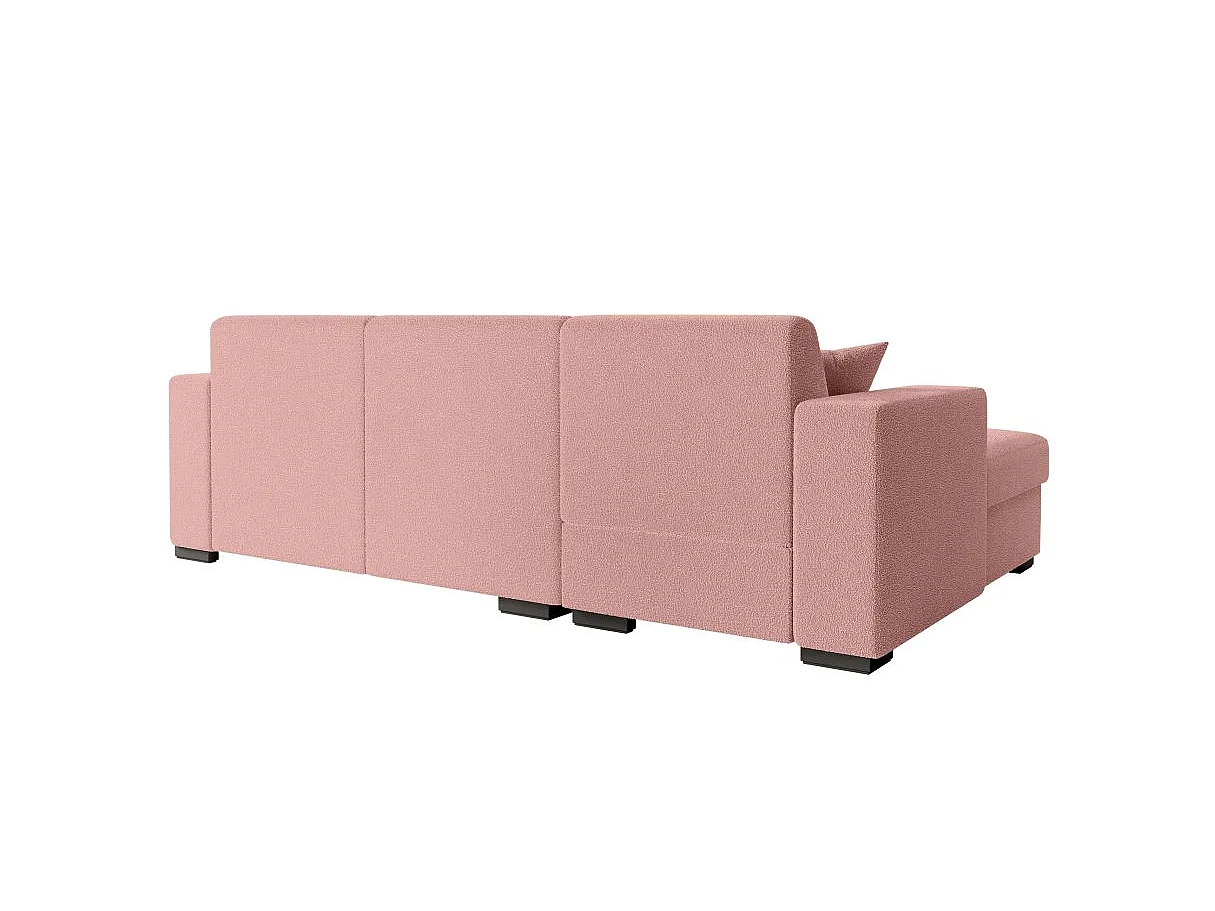 Canapé d'angle convertible 4 places avec coffre en tissu rose FUJI
