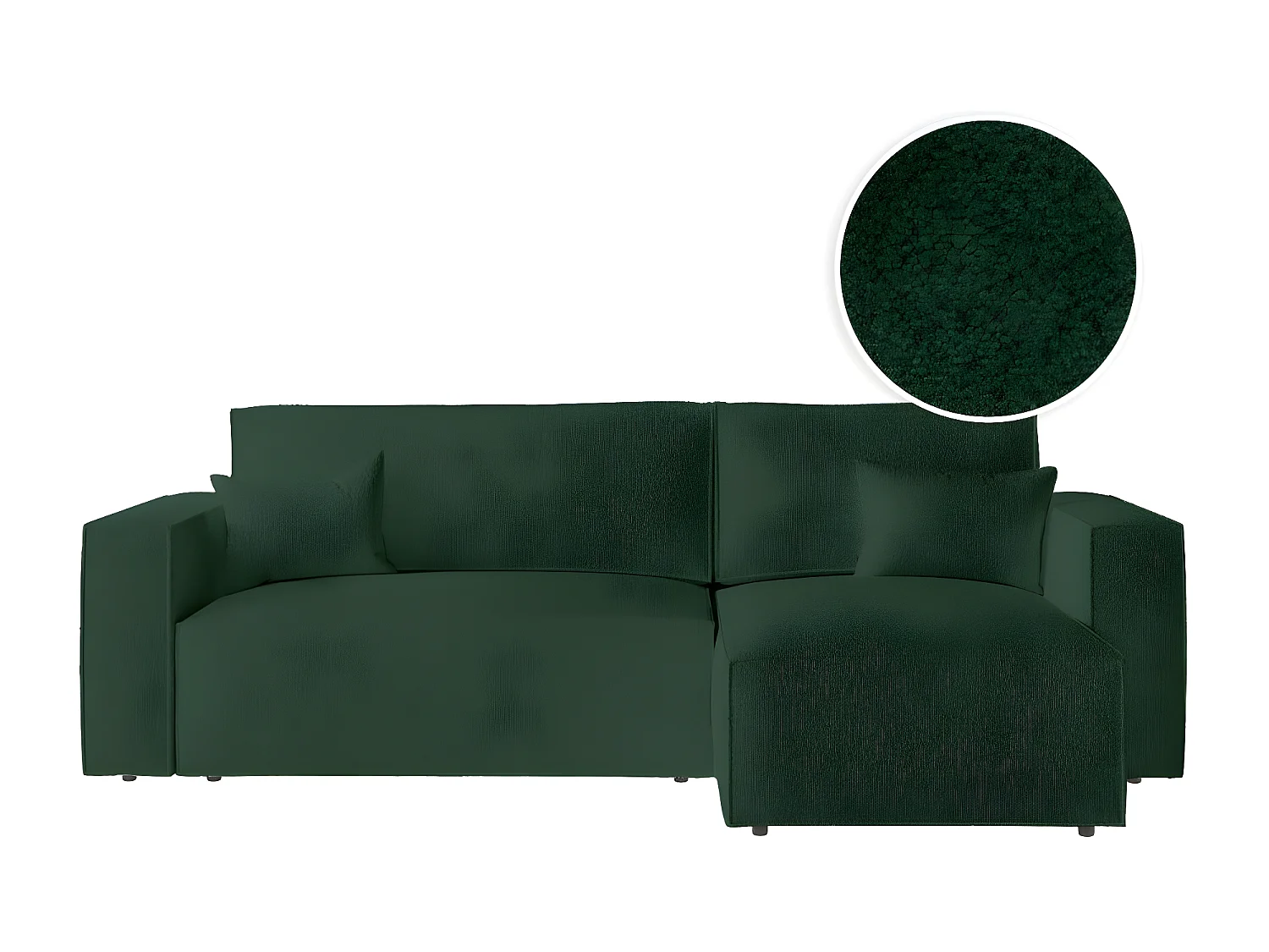 Canapé d'angle 3 places convertible réversible Clarisse avec coffre en tissu bouclette - Vert - L269 x P159 x H89cm - Loungitude