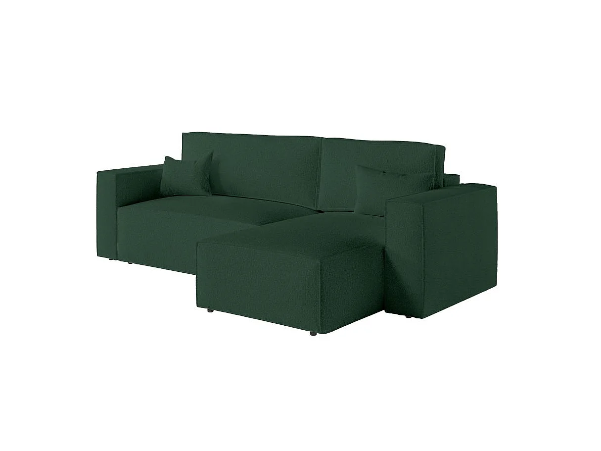 Canapé d'angle 3 places convertible réversible Clarisse avec coffre en tissu bouclette - Vert - L269 x P159 x H89cm - Loungitude