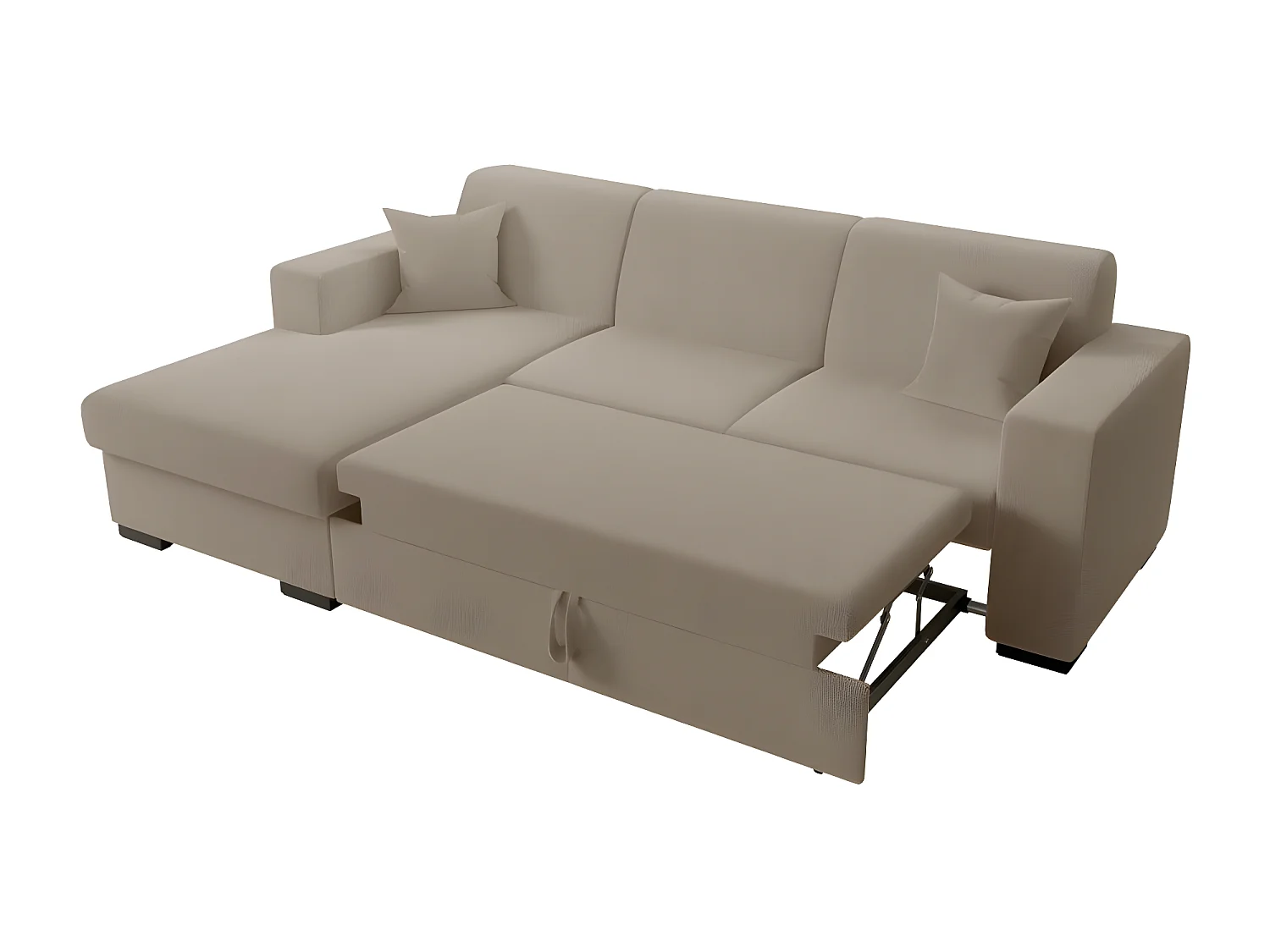 Canapé d'angle gauche 4 places Fuji XL convertible avec coffre en tissu bouclette - Taupe - L262 x P157 x H83cm - Loungitude