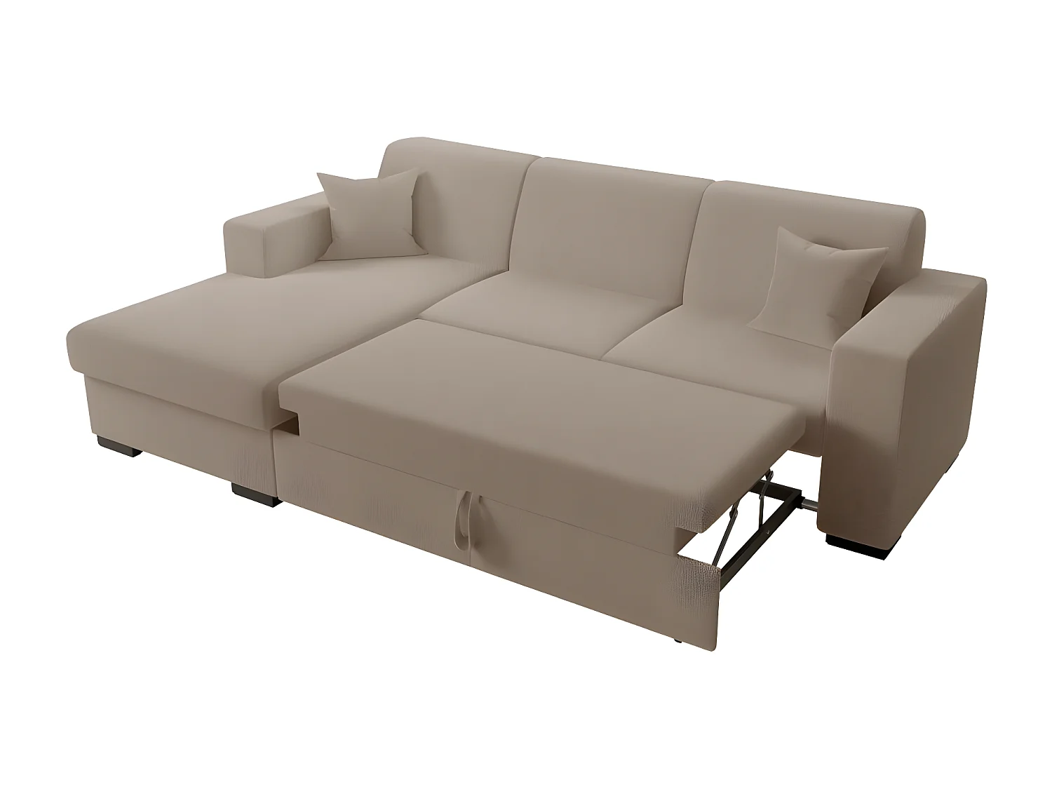 Canapé d'angle gauche 4 places Fuji XL convertible avec coffre en tissu bouclette - Taupe - L262 x P157 x H83cm - Loungitude