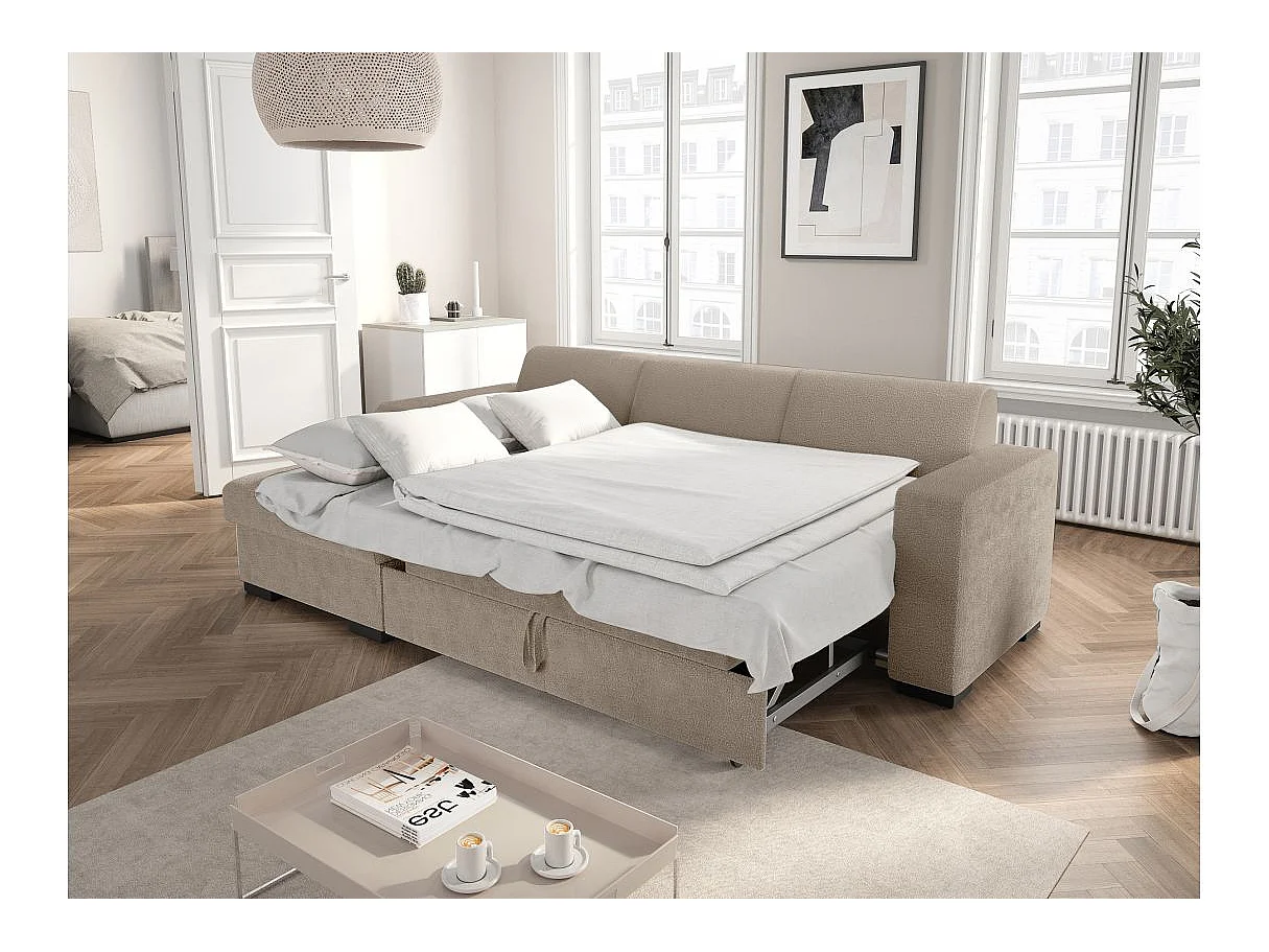 Canapé d'angle convertible 4 places avec coffre en tissu taupe FUJI